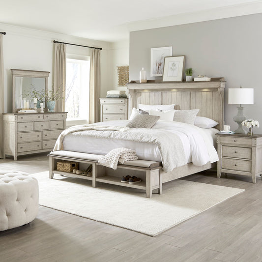 Queen Mantle Storage Bed, Dresser & Mirror, Chest, Night Stand