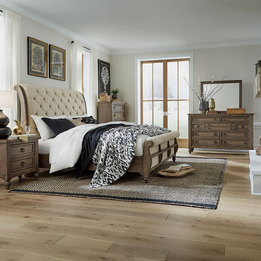 Queen Sleigh Bed, Dresser & Mirror, Chest, Night Stand