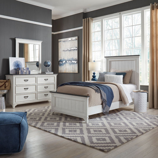 Twin Panel Bed, Dresser & Mirror