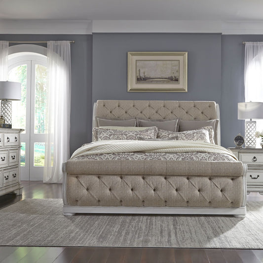 King California Sleigh Bed, Dresser & Mirror, Night Stand