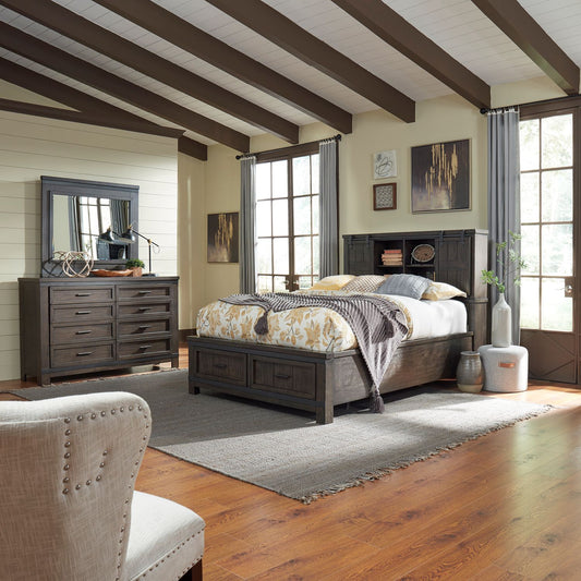 Queen Bookcase Bed, Dresser & Mirror