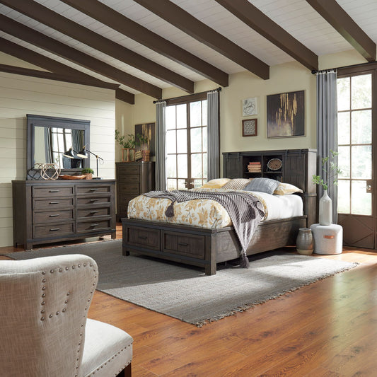 Queen Bookcase Bed, Dresser & Mirror, Chest