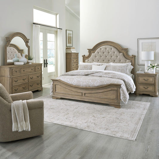 Queen Uph Bed, Dresser & Mirror, Chest, Night Stand