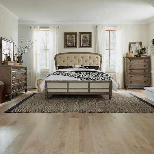 King Shelter Bed, Dresser & Mirror, Chest