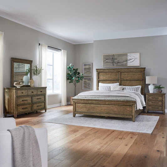 King Panel Bed, Dresser & Mirror, Night Stand