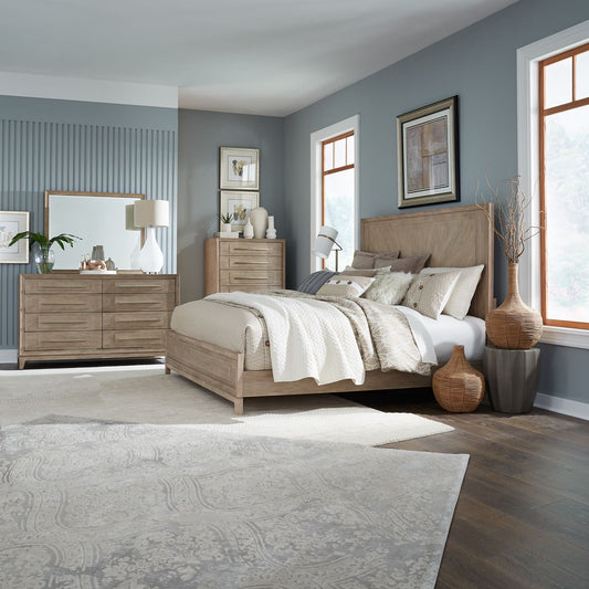 King Panel Bed, Dresser & Mirror, Chest