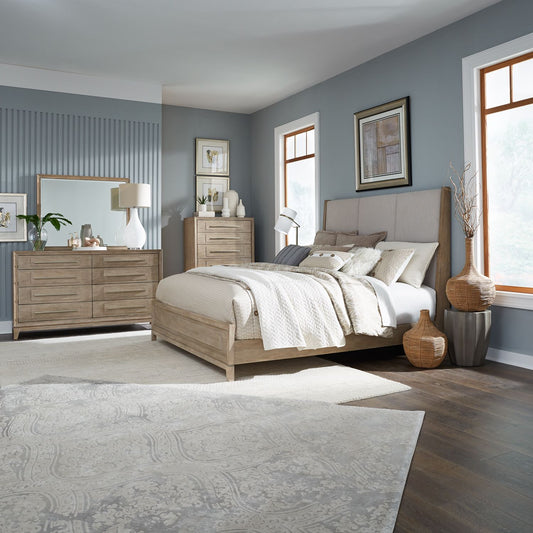 King Uph Bed, Dresser & Mirror, Chest