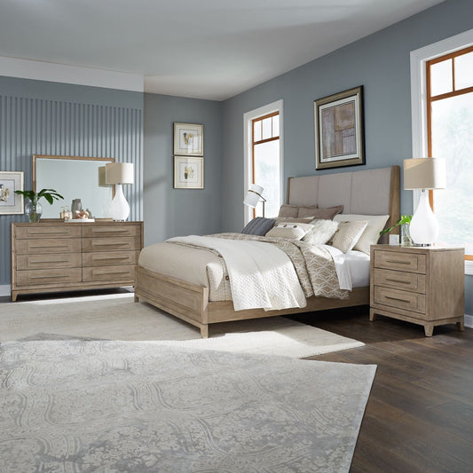 King California Uph Bed, Dresser & Mirror, Night Stand