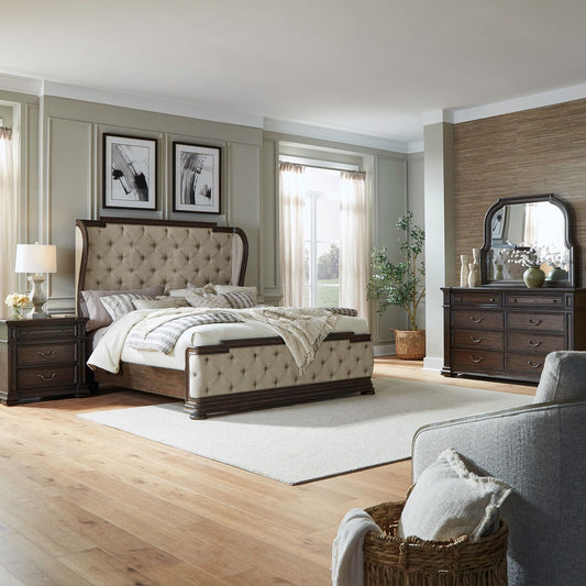 Queen Shelter Bed, Dresser & Mirror, Night Stand