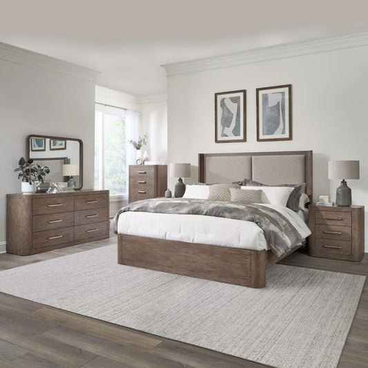 Queen Shelter Bed, Dresser & Mirror, Chest, Night Stand