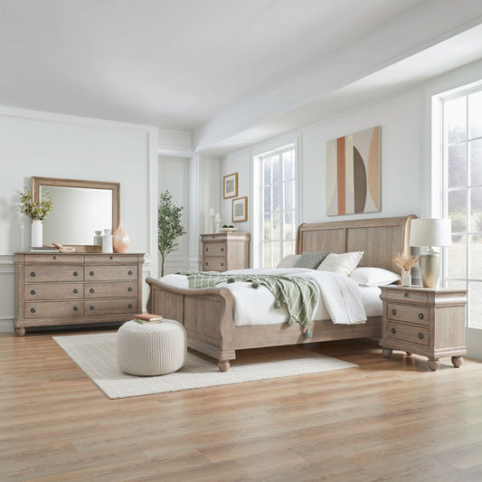 King Sleigh Bed, Dresser & Mirror, Chest, Night Stand