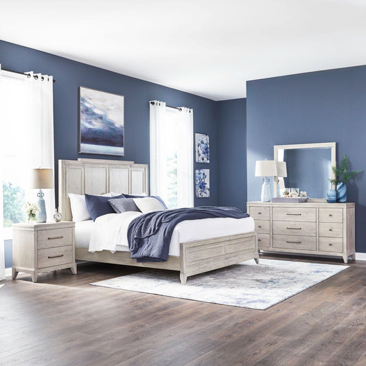 King Panel Bed, Dresser & Mirror, Night Stand