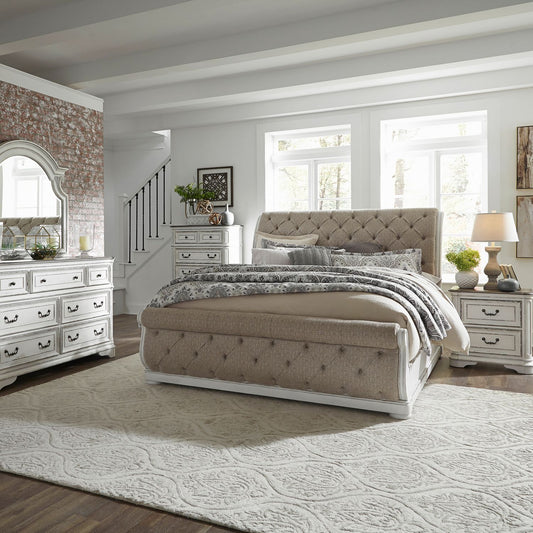 Queen Uph Sleigh Bed, Dresser & Mirror, Chest, Night Stand