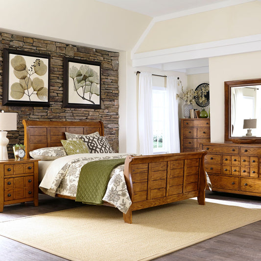 Queen Sleigh Bed, Dresser & Mirror, Chest, Night Stand