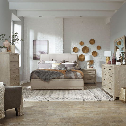 Queen Uph Bed, Dresser & Mirror, Chest, Night Stand