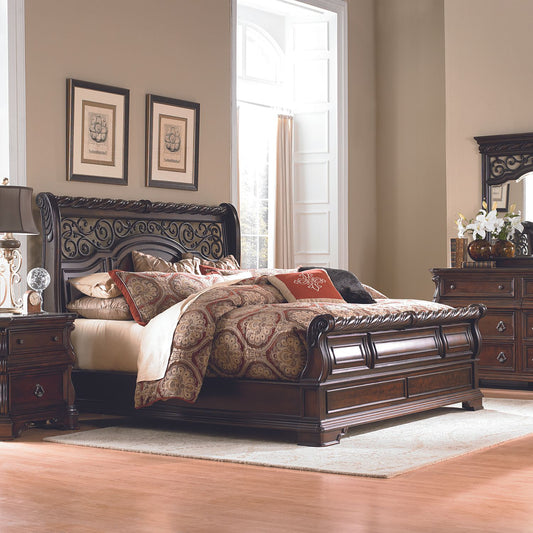 Queen Sleigh Bed, Dresser & Mirror, Chest, Night Stand