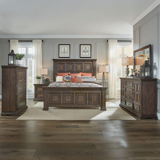 King Panel Bed, Dresser & Mirror, Chest, Night Stand