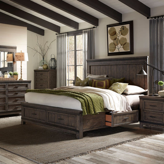 King Two Sided Storage Bed, Dresser & Mirror, Chest, Night Stand