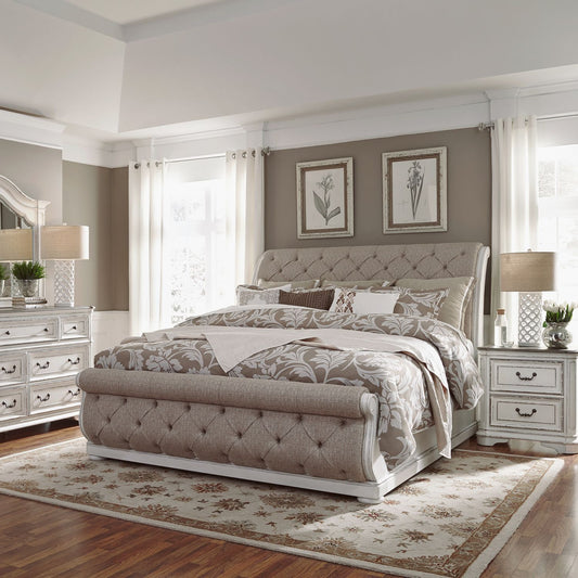Queen Uph Sleigh Bed, Dresser & Mirror, Night Stand