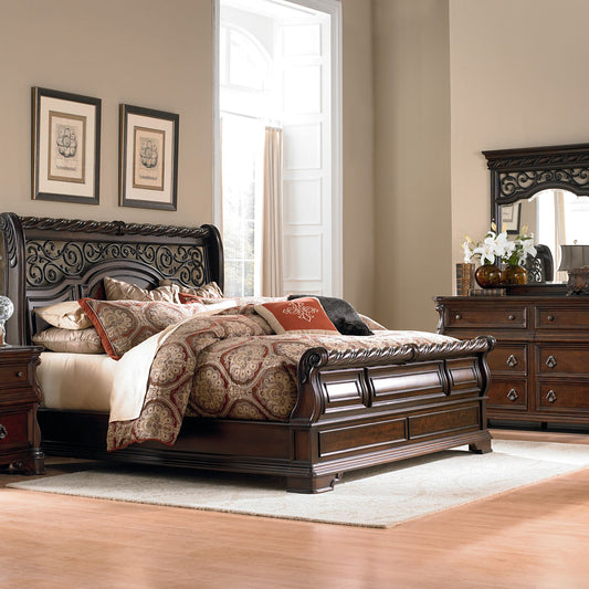 King California Sleigh Bed, Dresser & Mirror, Chest