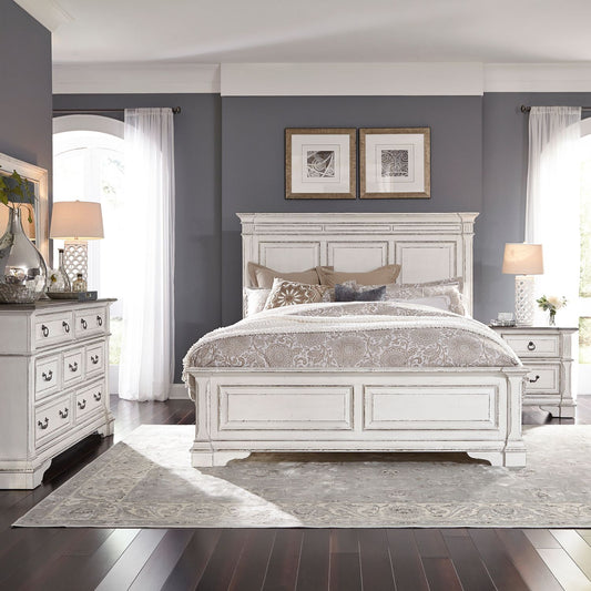 King Panel Bed, Dresser & Mirror, Night Stand