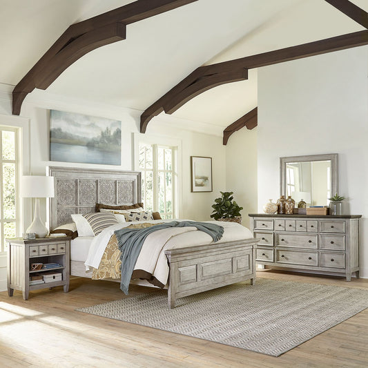 King Opt California Panel Bed, Dresser & Mirror, Night Stand