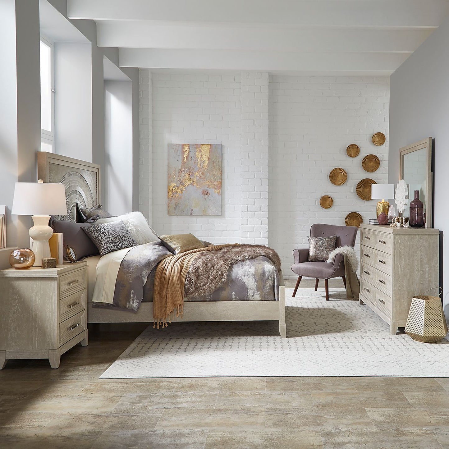 Queen Panel Bed, Dresser & Mirror, Night Stand