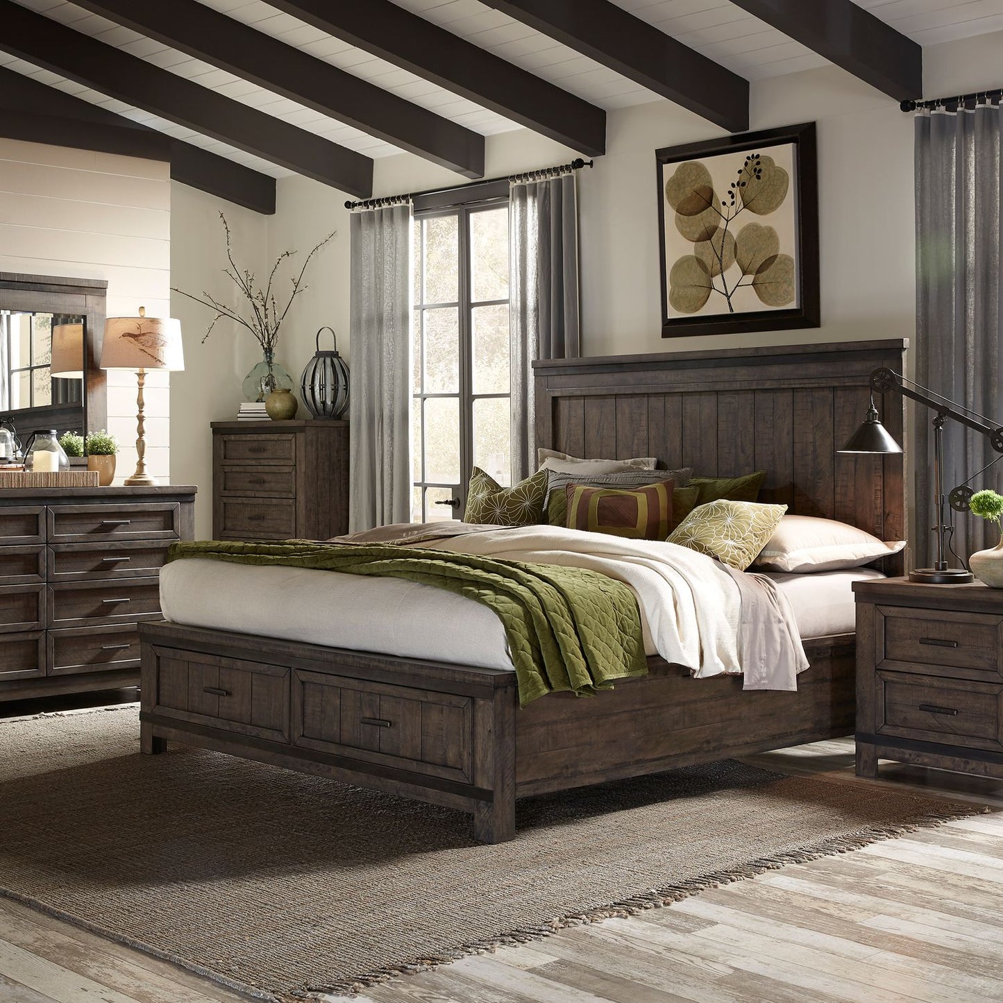 Queen Storage Bed, Dresser & Mirror, Night Stand