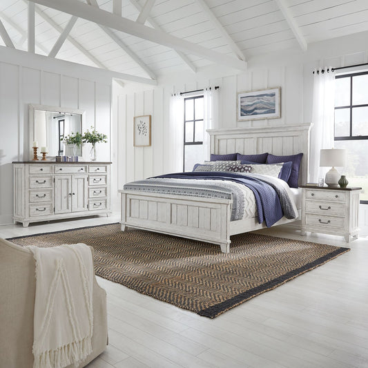 King Panel Bed, Dresser & Mirror, Night Stand