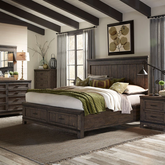 King Two Sided Storage Bed, Dresser & Mirror, Night Stand