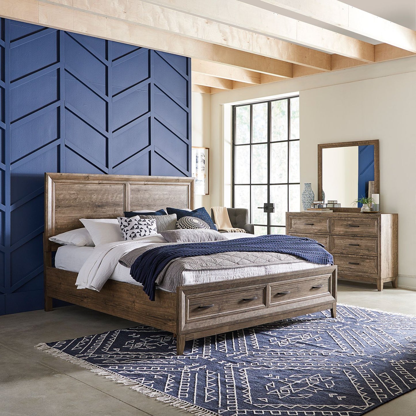 Queen Storage Bed, Dresser & Mirror