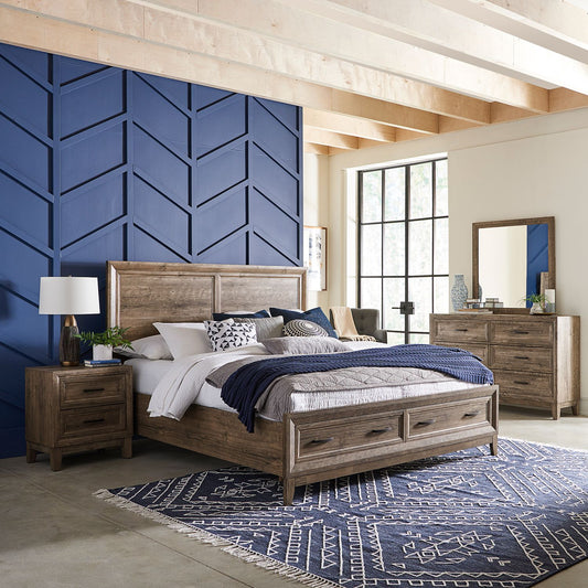 King Storage Bed, Dresser & Mirror, Night Stand