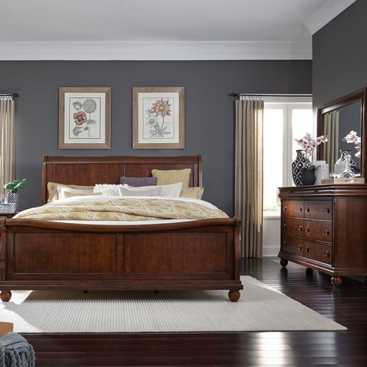 King Sleigh Bed, Dresser & Mirror