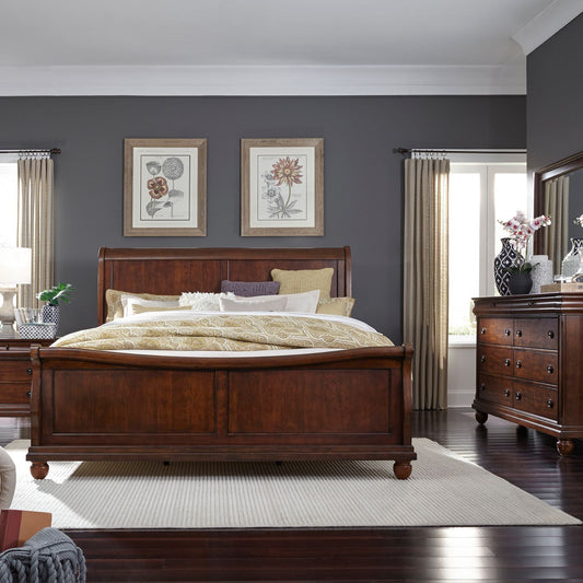 Queen Sleigh Bed, Dresser & Mirror, Night Stand