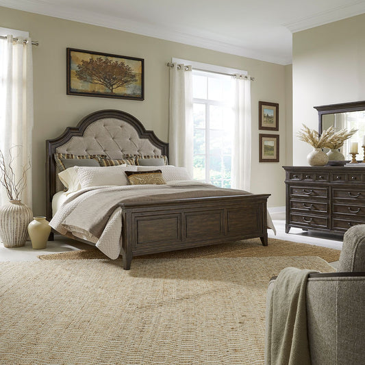 King California Uph Bed, Dresser & Mirror