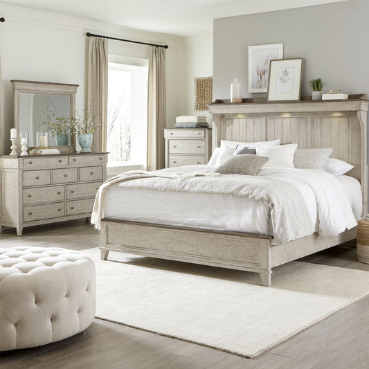 King Mantle Bed, Dresser & Mirror, Chest