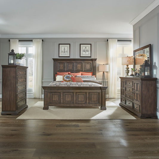 Queen Panel Bed, Dresser & Mirror, Chest