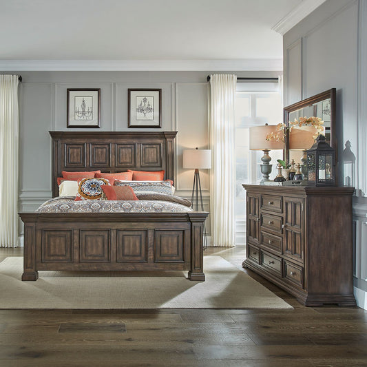 King Panel Bed, Dresser & Mirror
