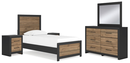 Vertani Twin Panel Bed with Mirrored Dresser and 2 Nightstands