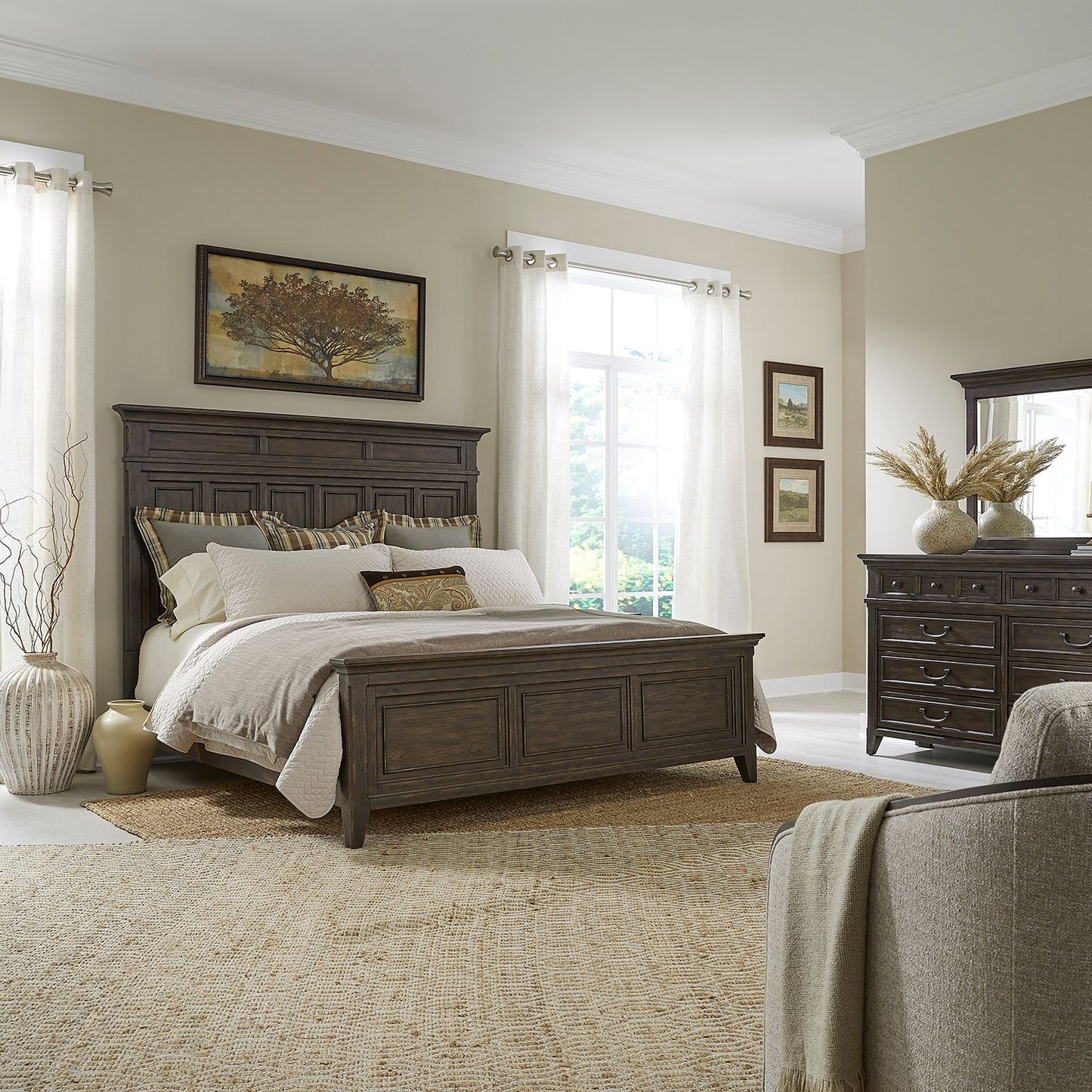 Queen Panel Bed, Dresser & Mirror
