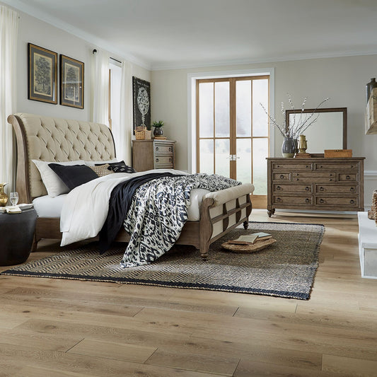 King California Sleigh Bed, Dresser & Mirror, Chest