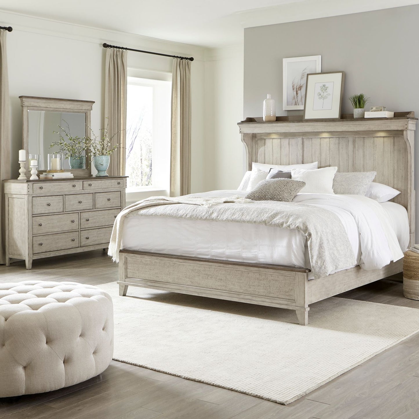 King California Mantle Bed, Dresser & Mirror
