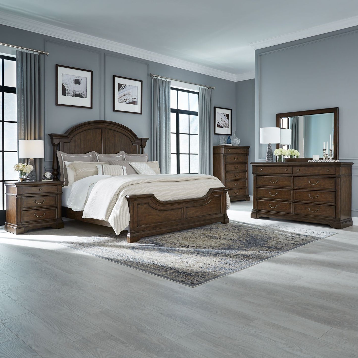 King California Poster Bed, Dresser & Mirror, Chest, Night Stand