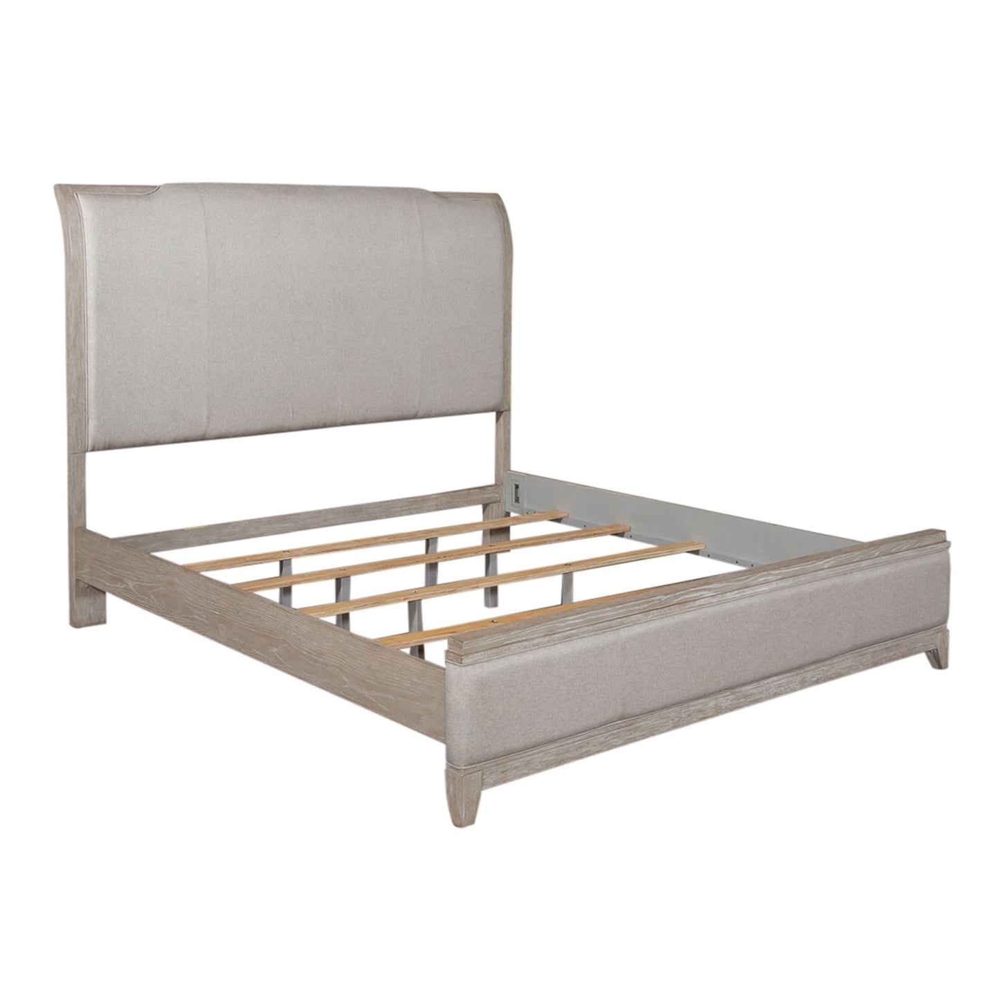 King Uph Bed, Dresser & Mirror, Night Stand