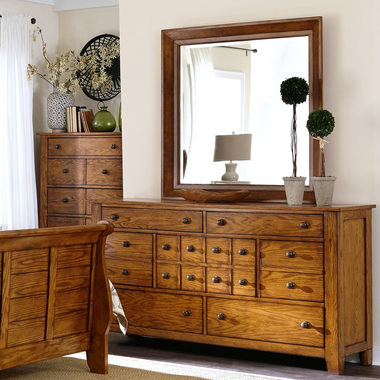 King Sleigh Bed, Dresser & Mirror, Chest, Night Stand
