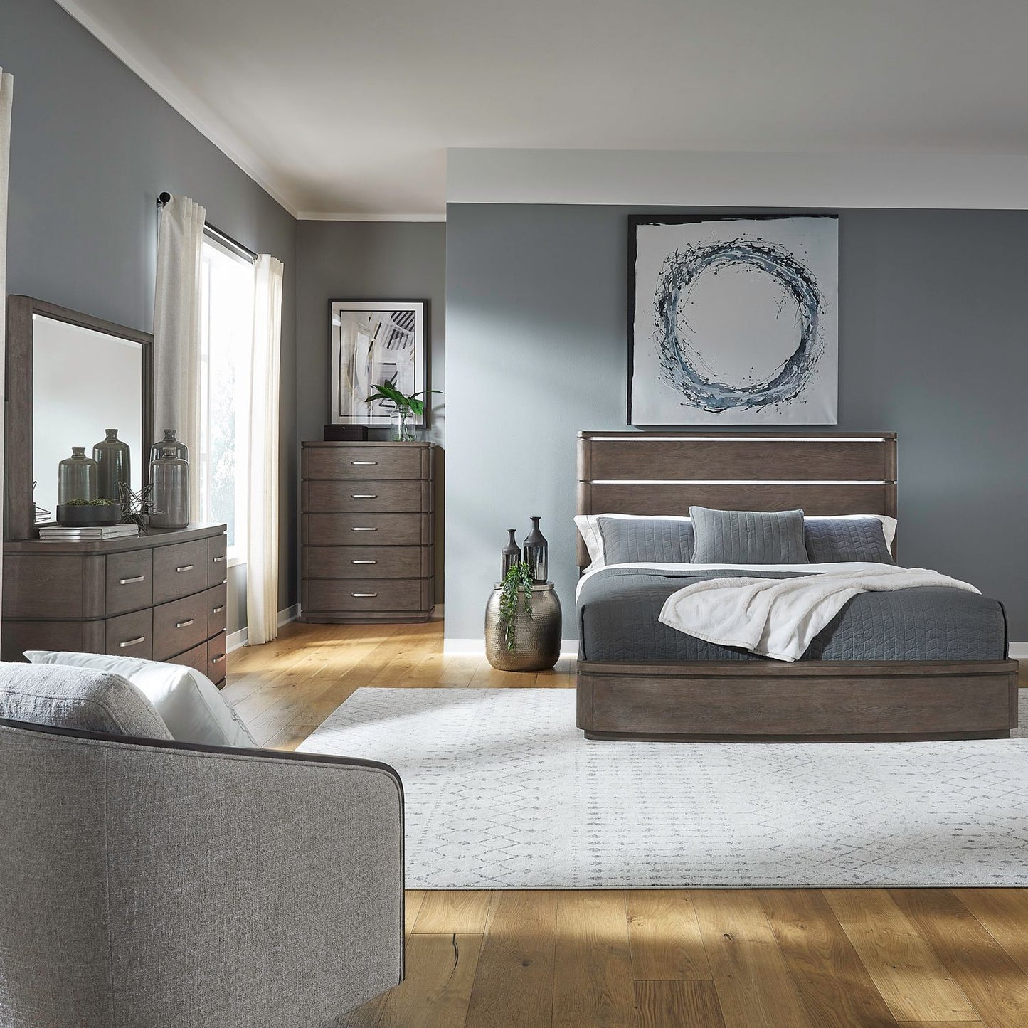 Queen Panel Bed, Dresser & Mirror, Chest