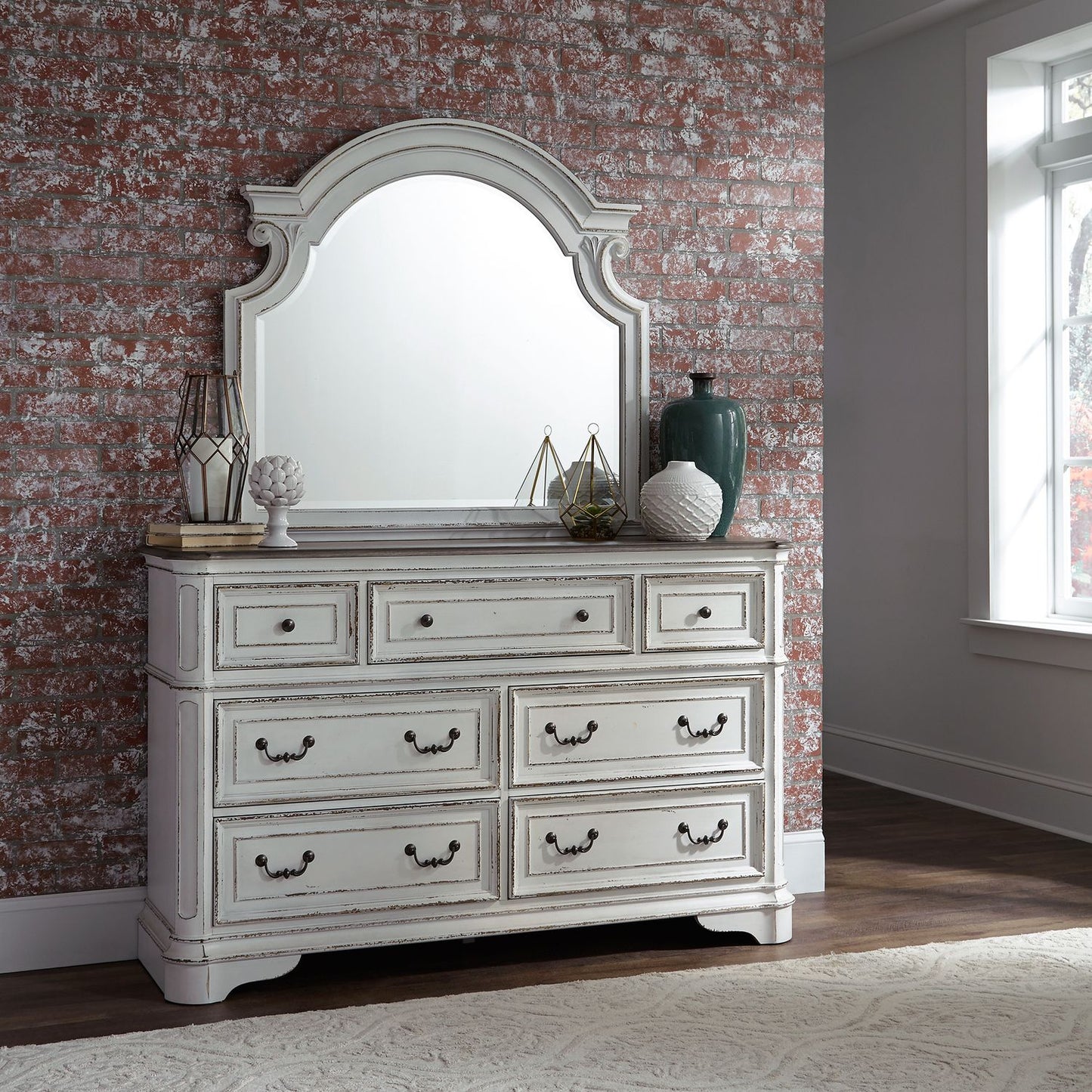 King Panel Bed, Dresser & Mirror, Chest