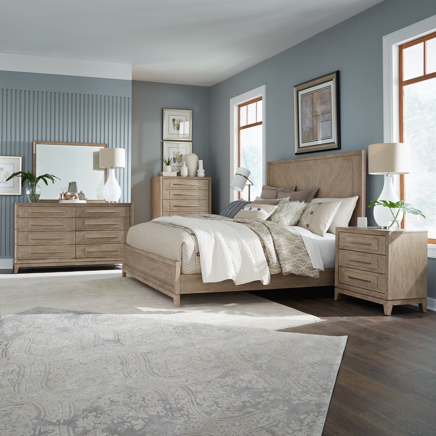 King California Panel Bed, Dresser & Mirror, Chest, Night Stand