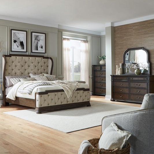 King Shelter Bed, Dresser & Mirror, Chest