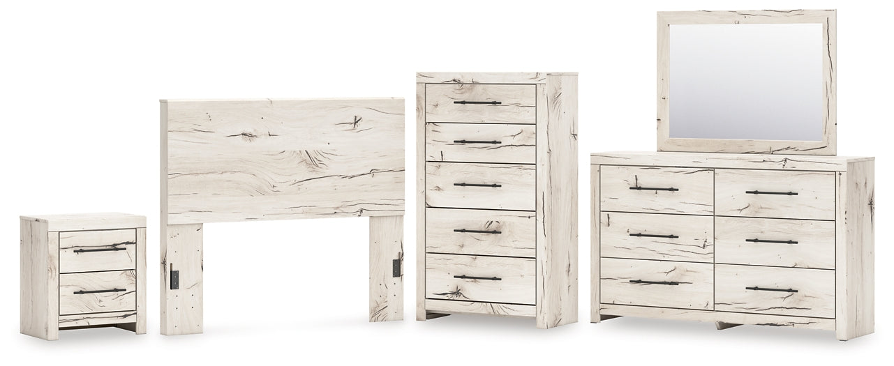 Lawroy Full Panel Headboard with Mirrored Dresser, Chest and Nightstand